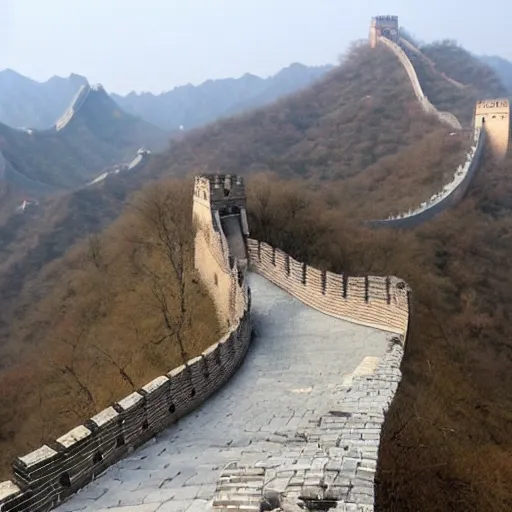 Prompt: a destroyed and deserted great wall of china