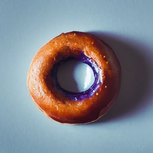 Prompt: Perfectly circular donut!!!!! in the style of a blueberry!!!!!!, trending on artstation, 4k, 8k, professional photography, overhead shot, 35mm lens