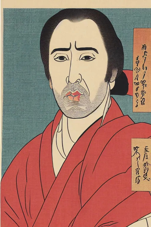 Prompt: Portrait of Nicholas Cage in Ukiyo-e style