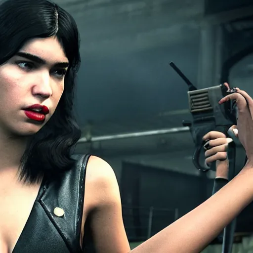 Image similar to Dua Lipa as a mafia mob in Mafia 3 videogame, rockstar games, gameplay, 4k