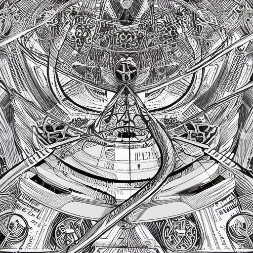 Image similar to ultra detailed concept of magic and reality, intricate details, ink on paper, scientific, highlydetailed labeled, poster 8 k, technical drawing with clear sharp neon lines, tesseract 4 d, ultra high resolution, wallpaper