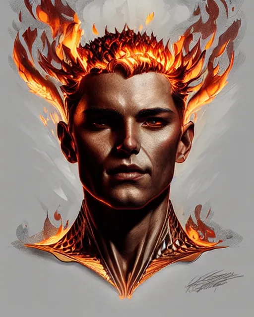 Image similar to A man made of fire, intricate heat distortion designs, elegant, highly detailed, sharp focus, art by Artgerm and Greg Rutkowski and WLOP