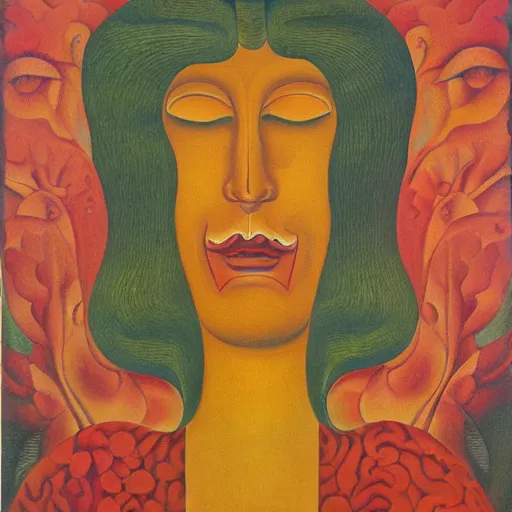 Image similar to floral face portrait by leonetto cappiello and wojciech siudmak and ernst fuchs, anni albers, oil on canvas