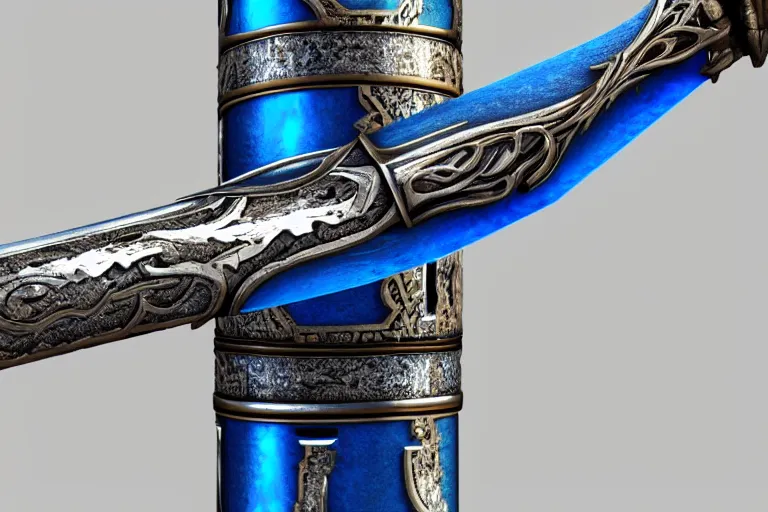 Image similar to arabian saber, object, close - up, blue edge, curved blade, obsidian metal, artstation, intricate