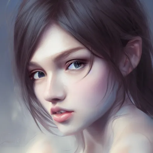 Prompt: a beautiful girl by wlop, closeup headshot, 8 k, closeup, high detailed, smooth, trending on artstation, digital illustration.