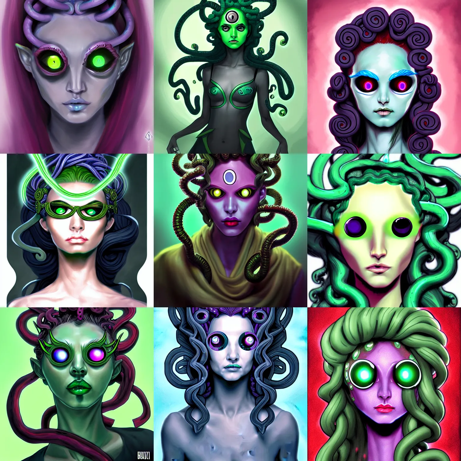 Prompt: medusa but her eyes are plastic googley eyes, style of magic the gathering and marco bucci and loish, fantasy art