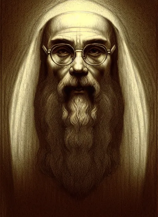 Image similar to portrait saint maximilian kolbe style art of leonardo da vinci pencil, greg rutkowski