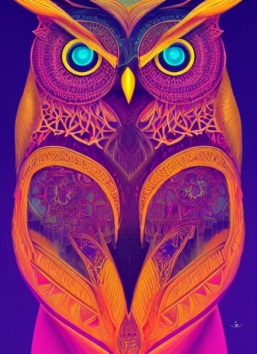 Image similar to symmetry!! product render poster vivid colors divine proportion owl, 神 圣, glowing fog intricate, elegant, highly detailed, digital painting, artstation, concept art, smooth, sharp focus, illustration,