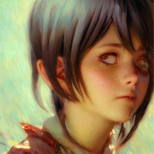 Prompt: a detailed portrait of an adorable anime girl, frown, a painting by gaston bussiere, craig mullins, j. c. leyendecker