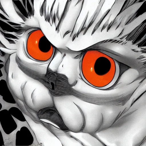 Image similar to fat orange cat, berserk, manga panel, murata, 4k, realistic