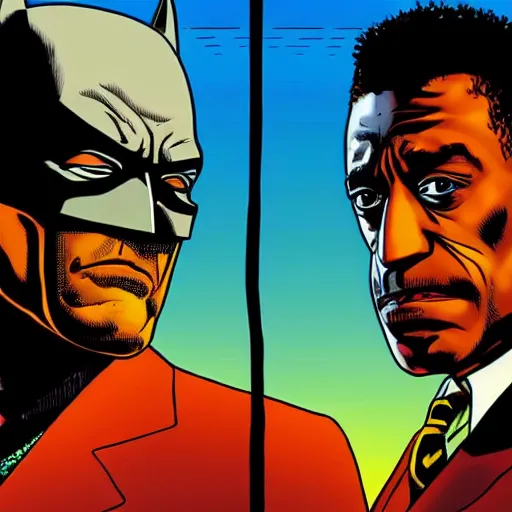 Prompt: batman versus gus fring, poster, movie poster, facing each other, side angle, imax, highly detailed, cel-shaded