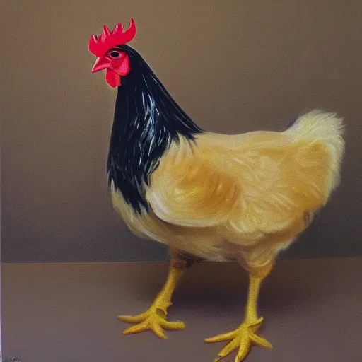 Image similar to a high quality photo of a chicken wearing a suit, Impressionism, 8k