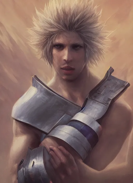 Image similar to upper body portrait of a keyboard warrior from final fantasy live action, holding a keyboard, award winning, masterpiece digital painting by greg rutkowski, alex grey, artstation, 4 k wallpaper,