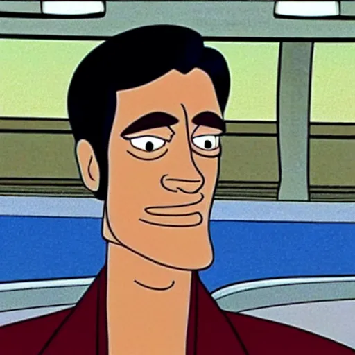 Prompt: film still of alain delon in futurama ( 1 9 9 9 ), animated serie