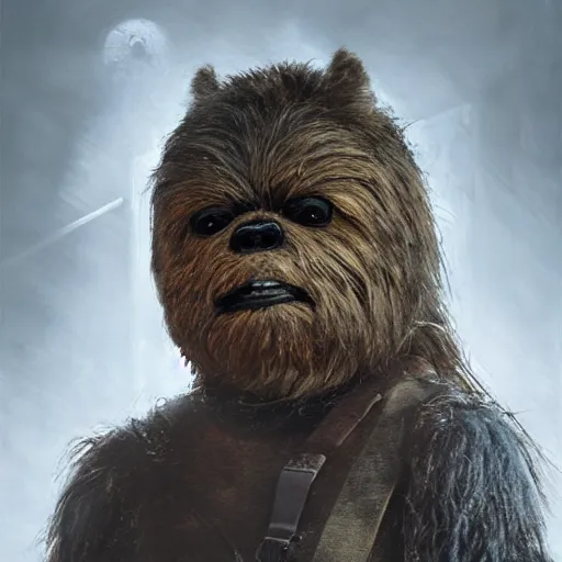 Image similar to hyperrealistic mixed media image of matt damon disguised as an ( ewok ), stunning 3 d render inspired art by istvan sandorfi and greg rutkowski, perfect facial symmetry, realistic, highly detailed attributes and atmosphere, dim volumetric cinematic lighting, 8 k octane extremely hyper - detailed render, post - processing, masterpiece,