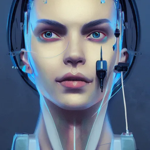 Image similar to concept art of cyberpunk scientist by jama jurabaev, brush stroke, scifi accessories, trending on artstation, symmetry, high quality, extremely detailed