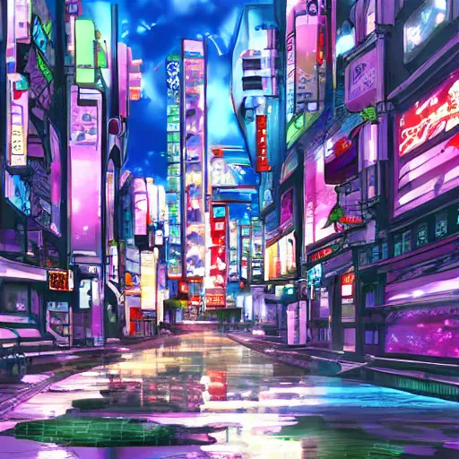 Image similar to anime style concept art of magical tokyo city