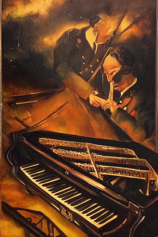 Image similar to second world war ending, oil painting in the style of chopin's nocturne in a minor, highly intricate, trending on artstation