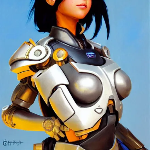 Image similar to greg manchess portrait painting of battle angel alita as overwatch character, totally whack, medium shot, asymmetrical, profile picture, organic painting, sunny day, matte painting, bold shapes, hard edges, street art, trending on artstation, by huang guangjian and gil elvgren and sachin teng