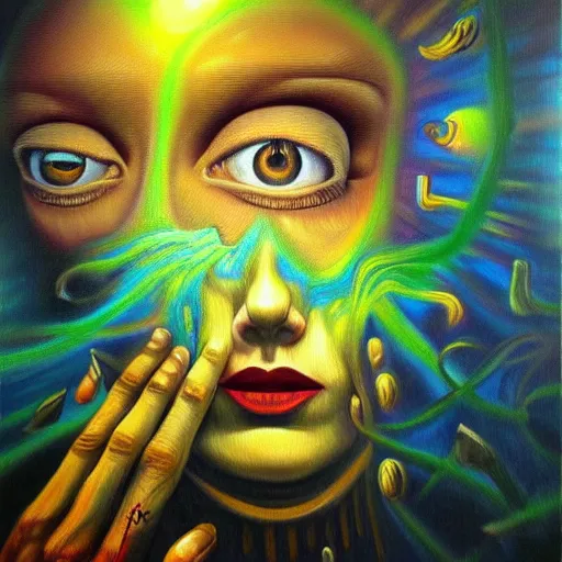 Image similar to fear psychosis in oil paint, surrealist highly detailed at, astral ethereal, trending on art station, masterpiece, visionary art, emotional oil painting