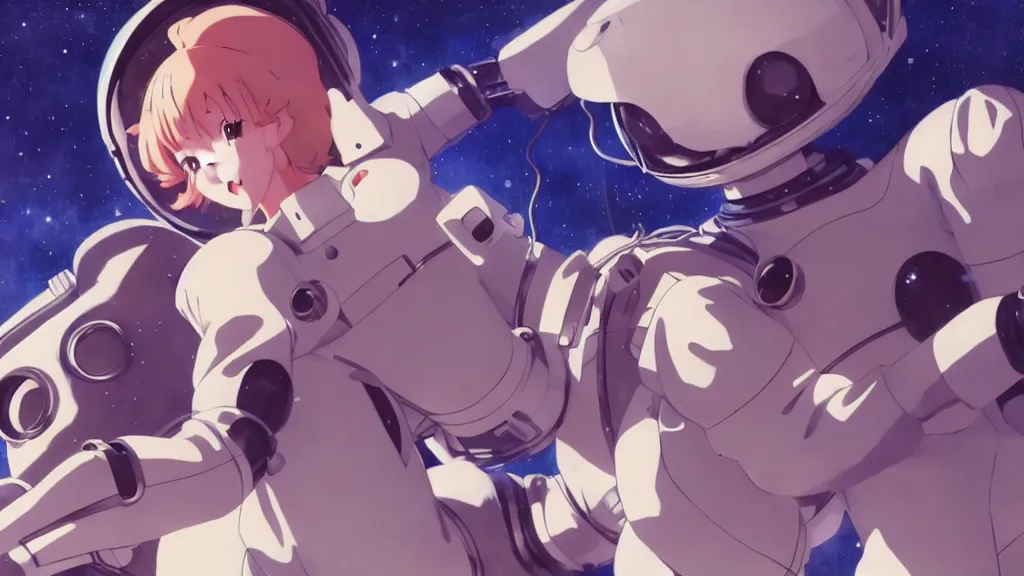 Prompt: a film still of a 1 9 5 0's anime girls in spacesuits from ufo at another planet лопр, full body mid shot, perfect art, trending on pixiv fanbox, painted by gaston bussiere, makoto shinkai, akihiko yoshida, craig mullins, studio ghibli