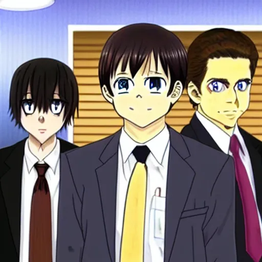 Image similar to the office tv show(2005) if it were an anime high detail