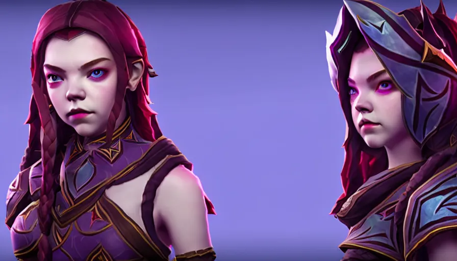 Image similar to anya taylor - joy as dota 2 game character, symmetrical, dota 2 game screenshot, 3 d, 4 k, unreal engine, ultra hd