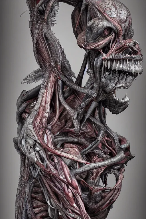 Prompt: Monster anatomy, Dom Qwek, John Howe, anatomical, highly detailed sculpture, intricate detailed, ommatidia, 8K, Cinematic Atmosphere, post-processing