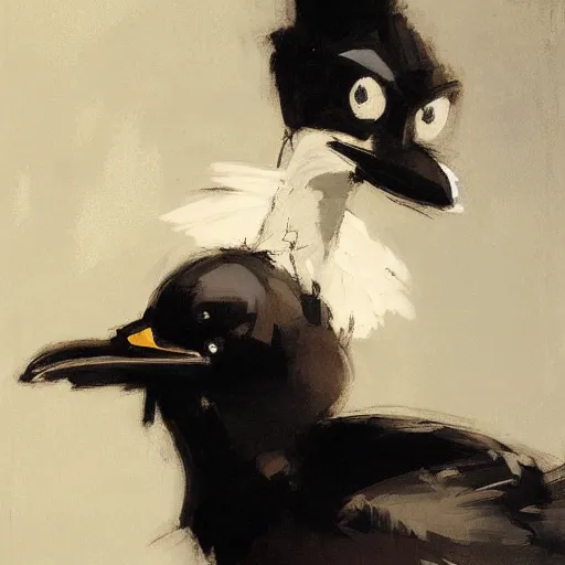 Prompt: portrait of an emotional daffy duck, by jeremy mann, anders zorn.