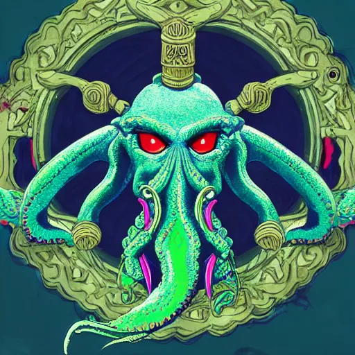 Image similar to 4 k colored headshot of godlike cthulhu with defined arms and open hands and bloody clothes with giant mandala wings, intricate face, flawless anime cel animation by kentaro miura, psychedelic, highly detailed upper body, professionally post - processed, beautiful, scary, symmetry accurate features, epic, octane rendered, anime masterpiece, accurate