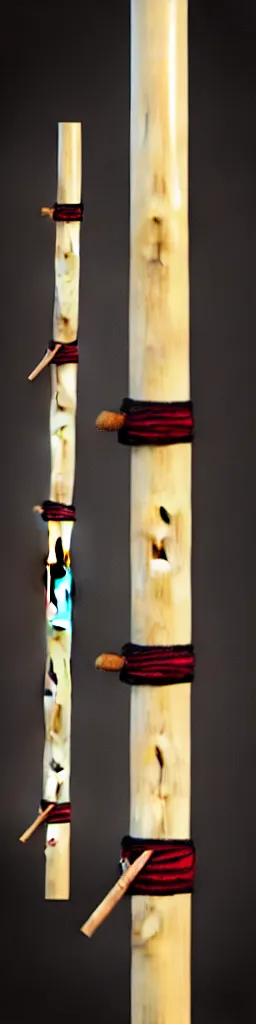 Image similar to picture of a single wooden long straight thin ninja fighting staff with small ornaments, weapon, highlight, centred, symmetric, sci - fi, fantasy, dnd, close shot, bright uniform background, award winning