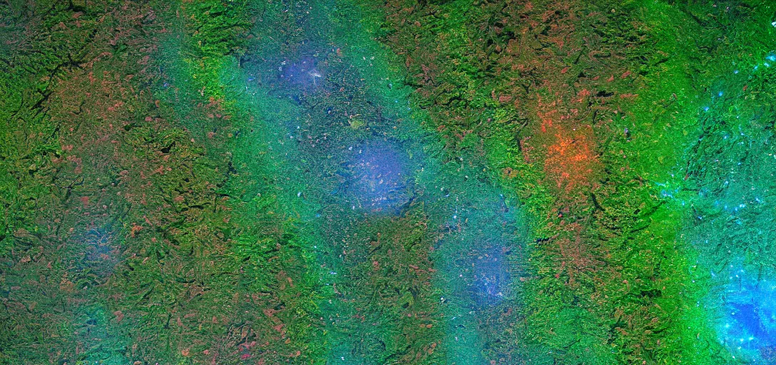 Image similar to nasa photo of the amazon forest made of plastic bags of different colors, in a real space photography, super detailed image, trending on artstation, moody, cinematic, 8 k, volumetric lighting