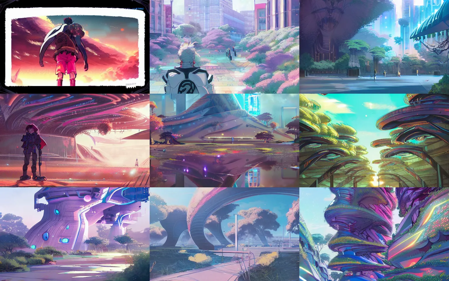 Prompt: concept art landscape of an urban afro futuristic college campus, beautiful, fantasy, colorful, cinematic lighting, artstation, trending, highly detailed, focus, smooth, by studio ghibli, rossdraws, hirohiko araki, conrad roset, yoshitaka amano