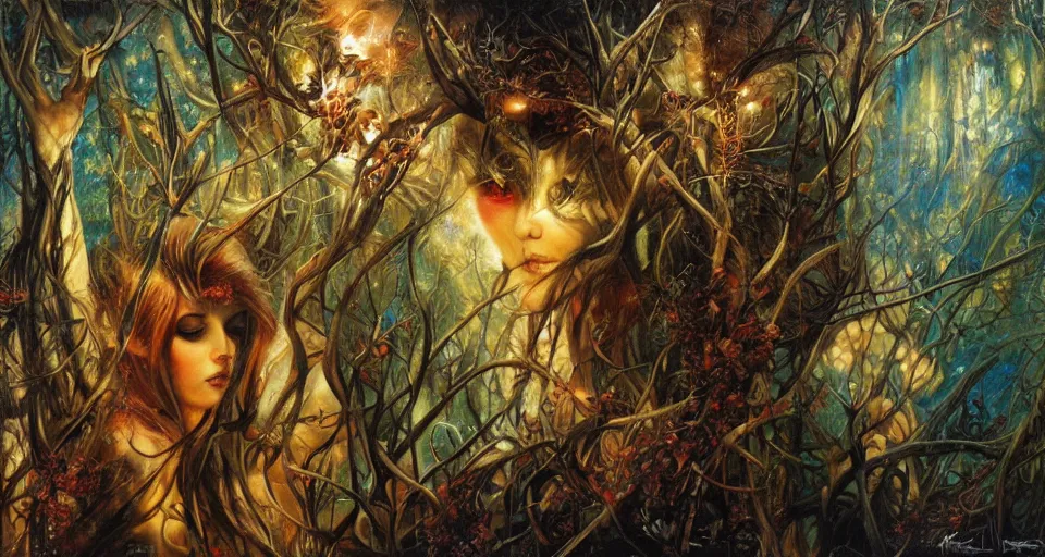 Image similar to Enchanted and magic forest, by Karol Bak