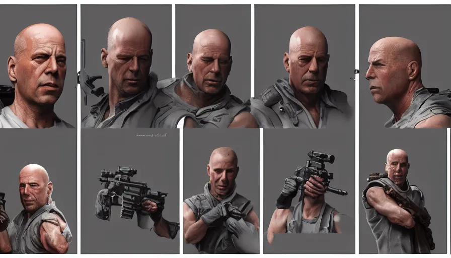 Image similar to bruce willis hand painted figurine set, hyperdetailed, artstation, cgsociety, 8 k