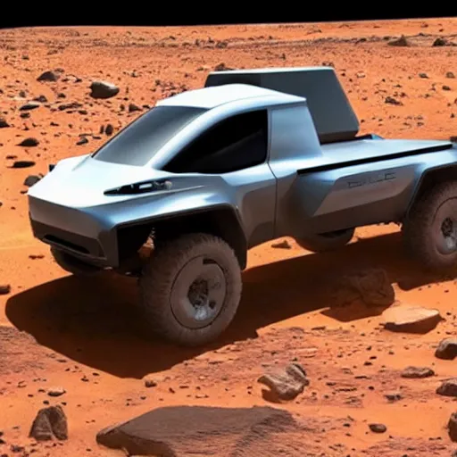 Image similar to A tesla Cybertruck on the surface of Mars, hyper realistic