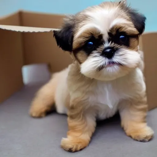 Image similar to 1 0 cute shih tzu puppy in a cardboard box