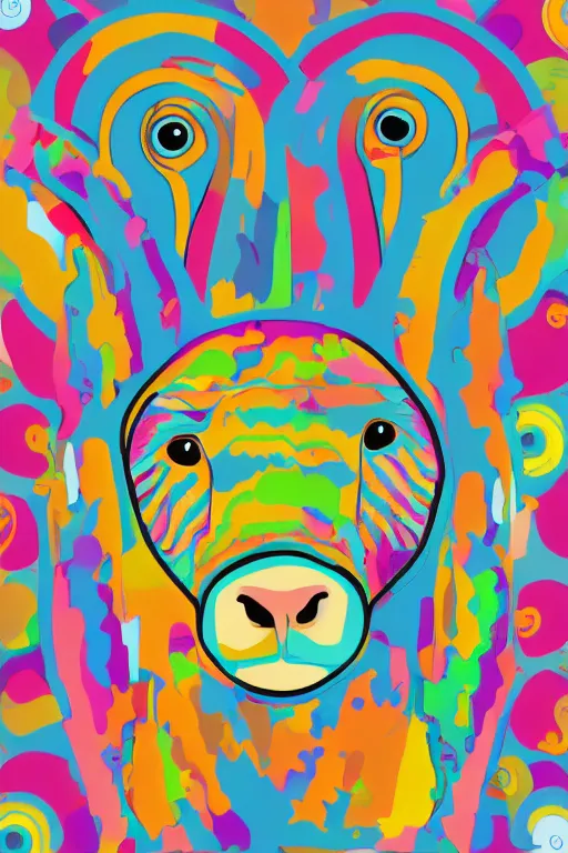 Image similar to minimalist boho style art of a small colorful sheep, illustration, vector art