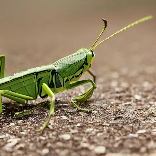 Prompt: anthro grasshopper standing on two legs, photograph captured in a forest