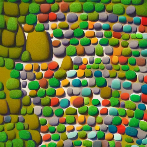 Prompt: Goro Fujita ilustration aerial view of a turtle walking through a maze of round colored stones, painting by Goro Fujita, sharp focus, highly detailed, ArtStation