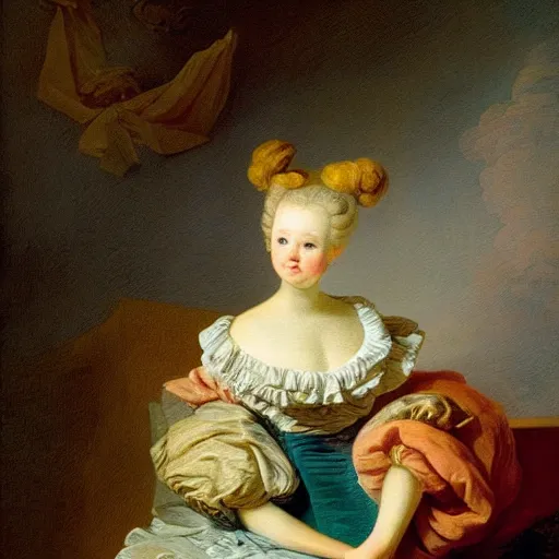 Prompt: sad inflatable housewife, painting by fragonard