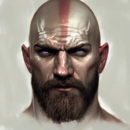 Prompt: Kratos, closeup character portrait art by Donato Giancola, Craig Mullins, digital art, trending on artstation