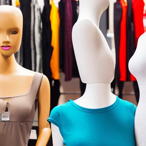 Prompt: mannequin shopping at a clothing store