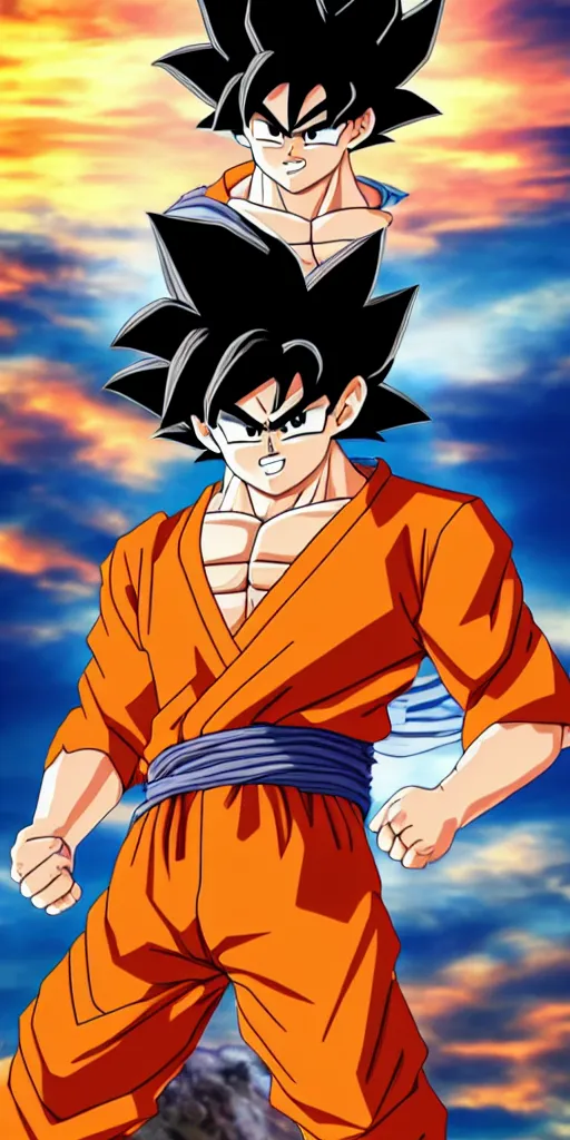 Image similar to son goku full body, photorealistic, highly detailed, 8 k, sharp focus, simple background, cinematic