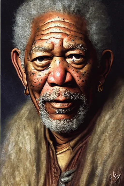 Image similar to morgan freeman starring as gimli in lord of the rings, oil on canvas, intricate, 8 k highly professionally detailed, hdr, cgsociety