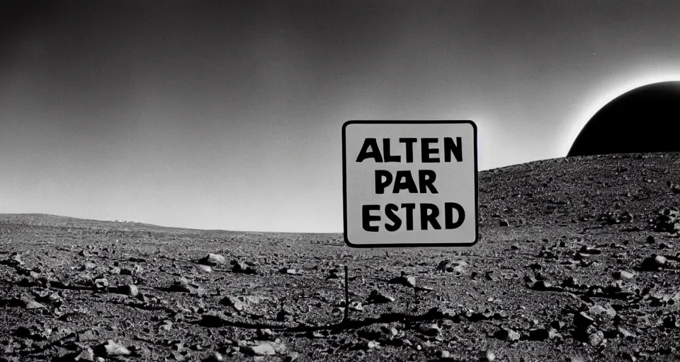 Prompt: an alien sign board on a distant planet with strange alien text, ultra detailed, photo realistic, cinematic, by stanley kubrick