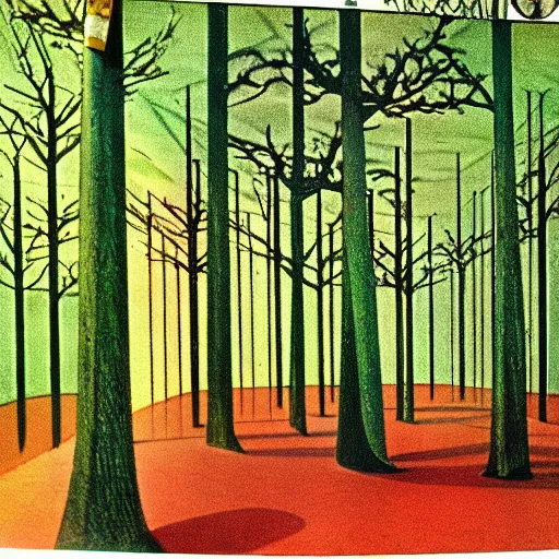Prompt: 1960s art of tree in magic forest