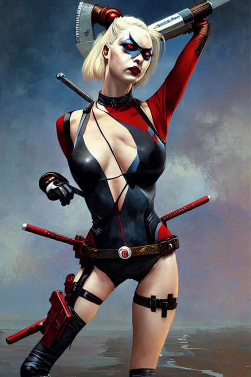 Prompt: aeon flux as Harley Quinn picture by Greg Rutkowski, dynamic pose, flawless, matte painting, intricate, fantasy concept art, elegant, by Stanley Artgerm Lau, WLOP, golden ratio, thomas kindkade, alphonse mucha, loish, Peter chung, norman Rockwell,