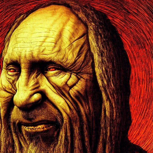 Prompt: putin dirty stinky leper ugly infirm old man by jheronimus bosch, armageddon, hyper realistic, sharp focus, depth of field, hyper detailed visionary art, symmetric, magic symbols, holy halo, dramatic ambient lighting, high detail, vibrant colors,