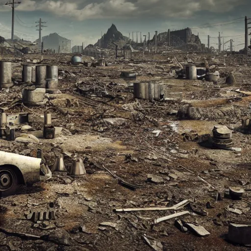 Image similar to 8 k hd detailed octane render of a post - apocalyptic wasteland